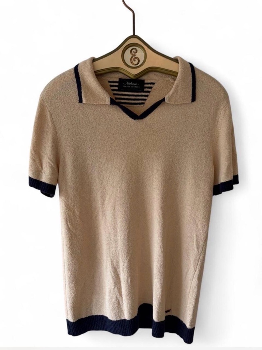 NoHow Men's Cream Short-Sleeve Polo with Navy Trim
